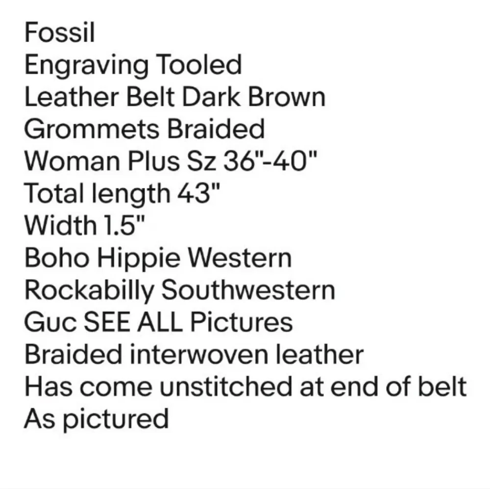 Fossil Tooled Leather Belt Dark Brown Braided Plus 36